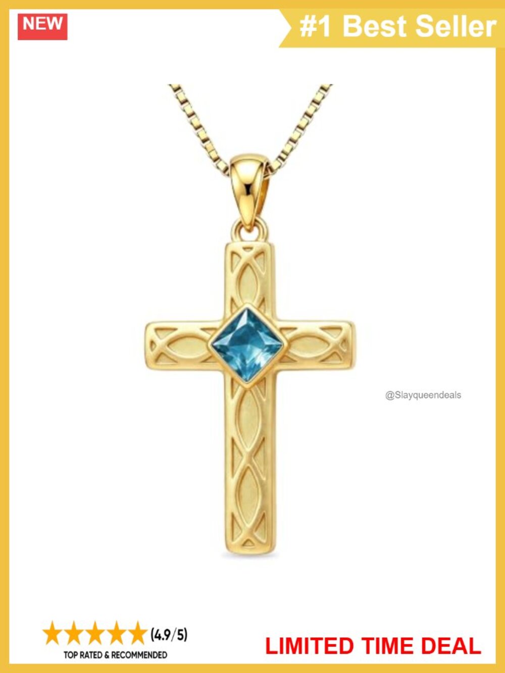 14K Gold Plated Cross Necklace Celtic Knot Birthstone Pendant